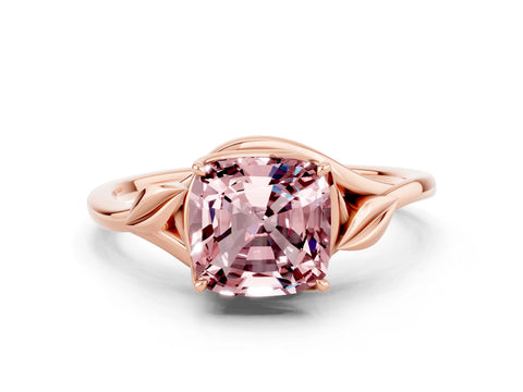 Rose gold Cushion Cut Morganite Solitaire Ring with Twist Band and Four-Prong Setting_24