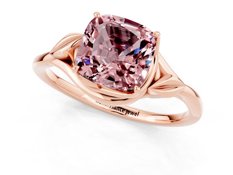 Rose gold Cushion Cut Morganite Solitaire Ring with Twist Band and Four-Prong Setting_25