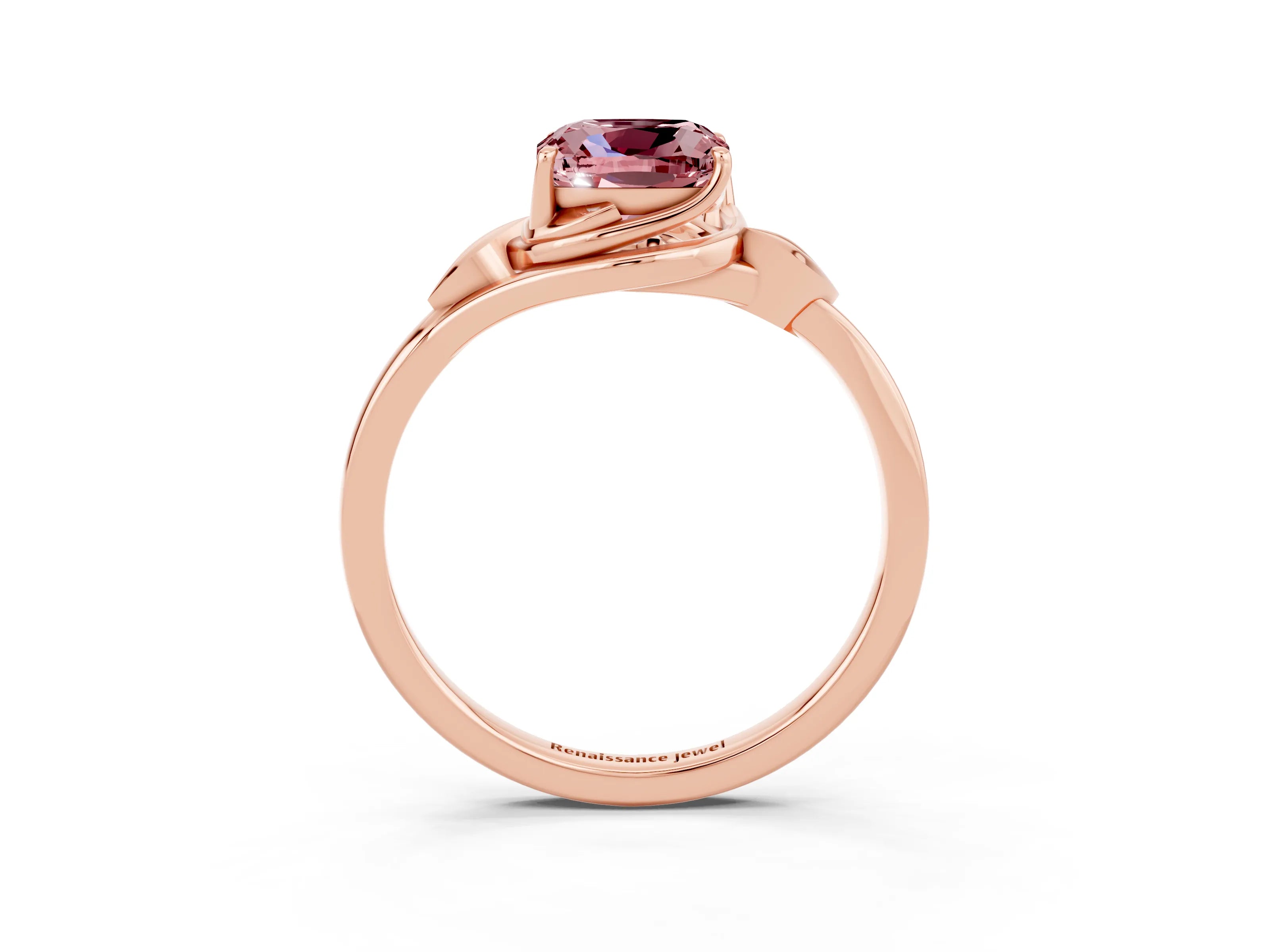 Rose gold Cushion Cut Morganite Solitaire Ring with Twist Band and Four-Prong Setting_27