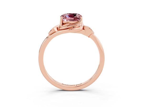 Rose gold Cushion Cut Morganite Solitaire Ring with Twist Band and Four-Prong Setting