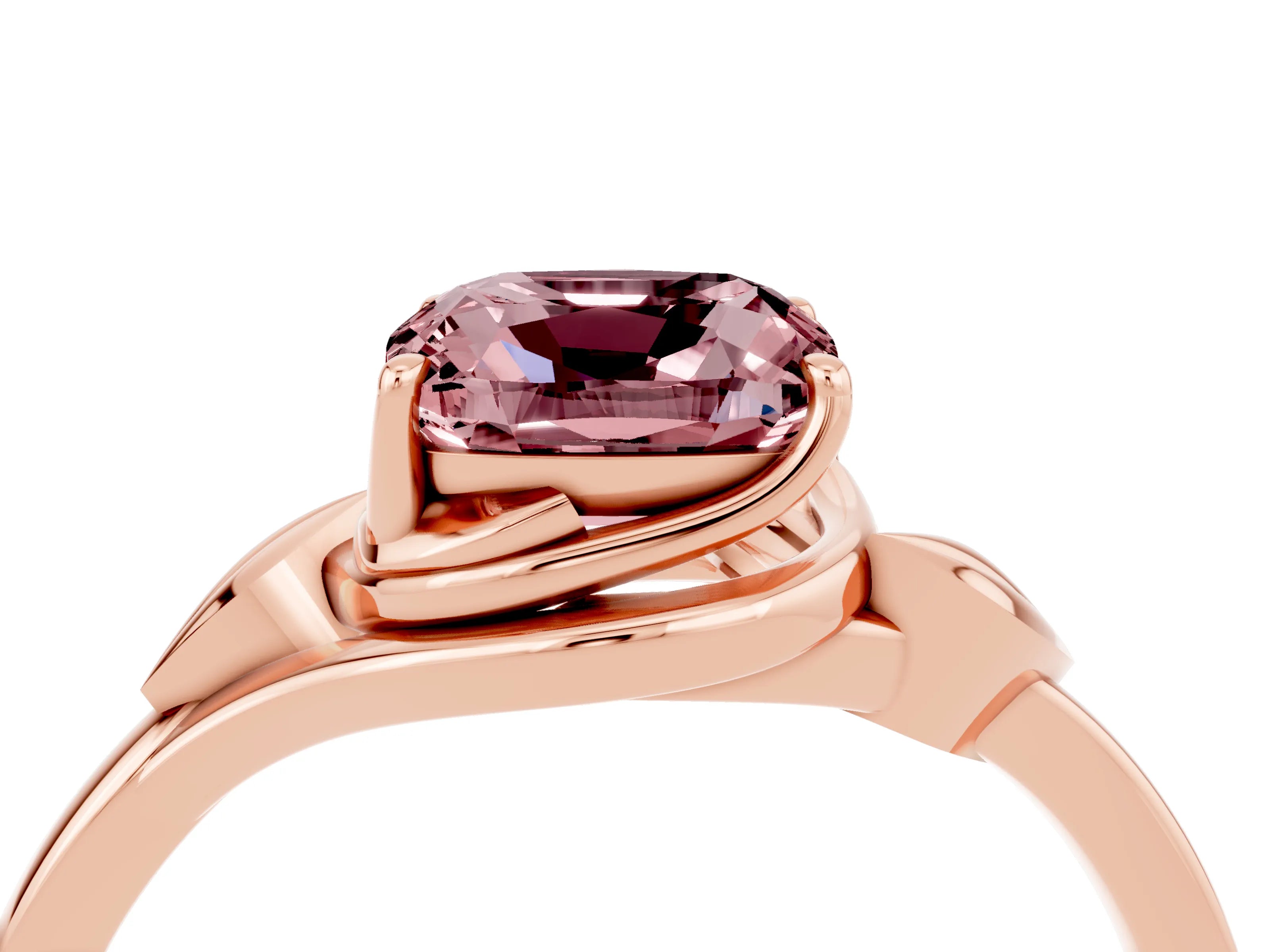 Rose gold Cushion Cut Morganite Solitaire Ring with Twist Band and Four-Prong Setting_28