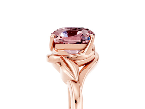 Rose gold Cushion Cut Morganite Solitaire Ring with Twist Band and Four-Prong Setting_29