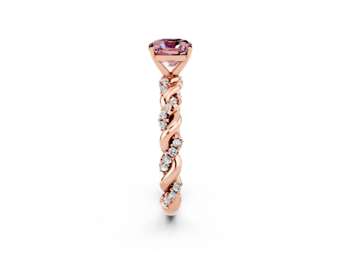 Rose gold Cushion Cut Morganite Solitaire Ring with Twisted Band and Pavé Accents_2
