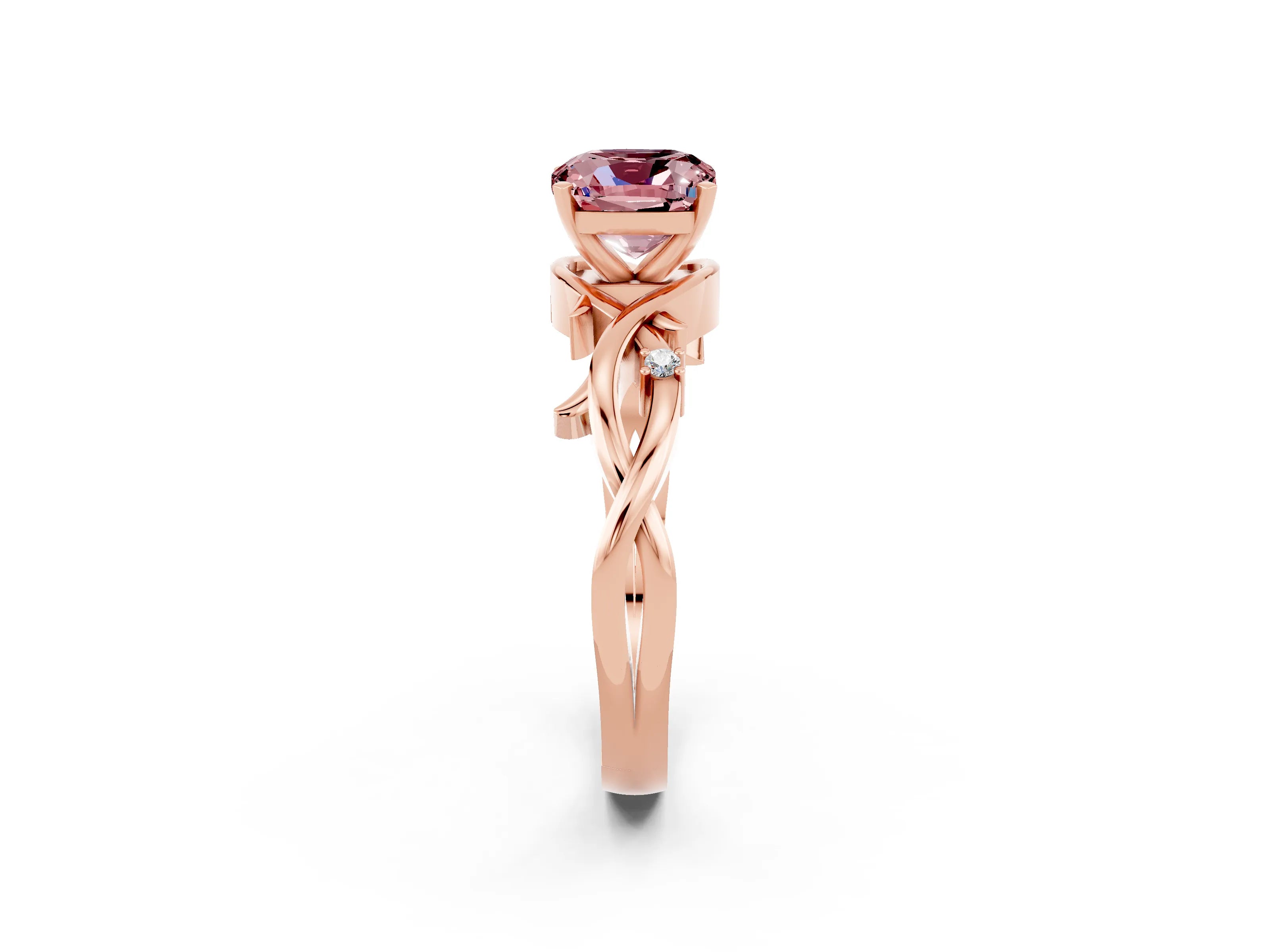 Rose gold Cushion Cut Morganite Solitaire Ring with Twisted Band and Prong Setting_2