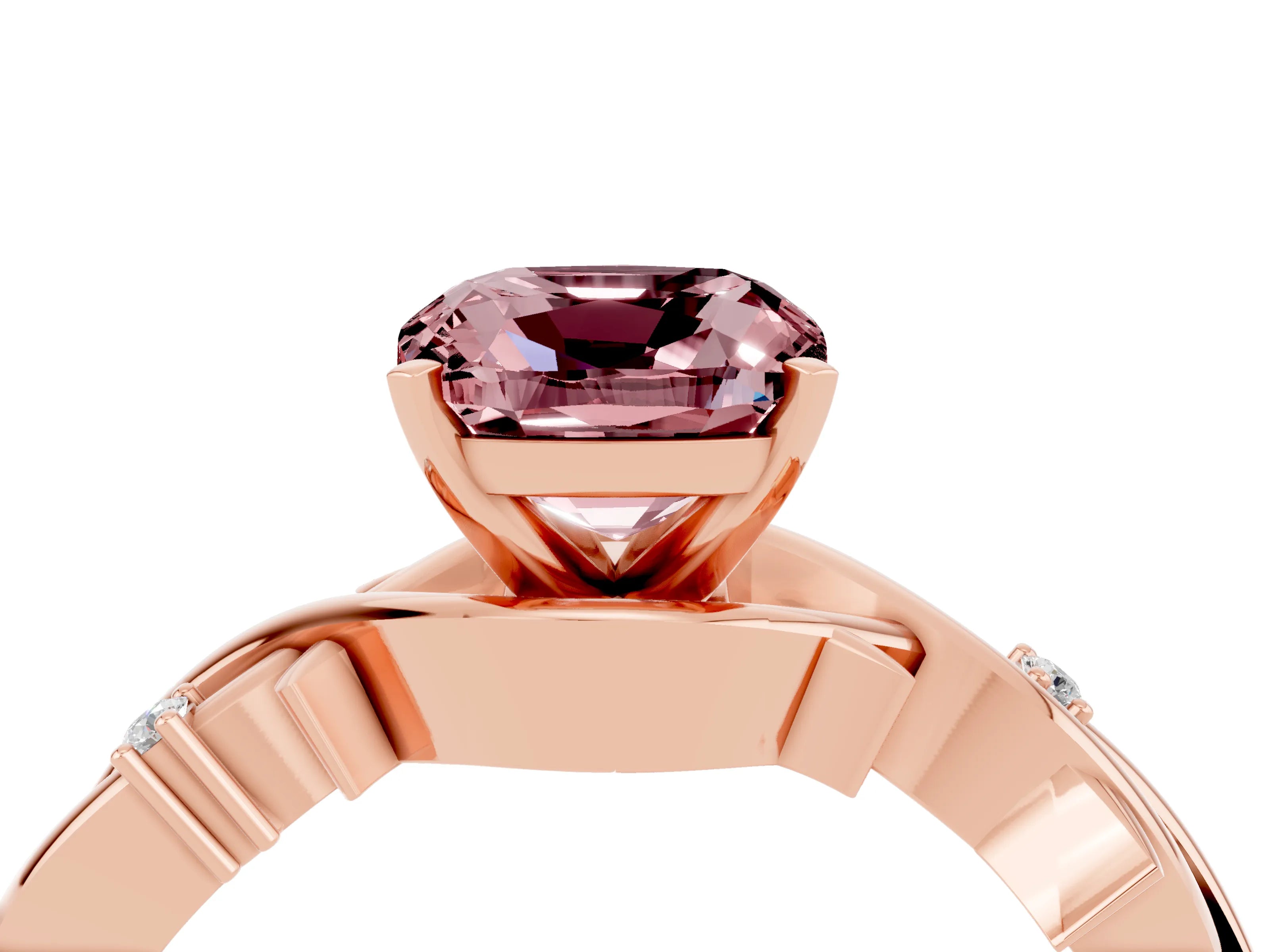 Rose gold Cushion Cut Morganite Solitaire Ring with Twisted Band and Prong Setting_4