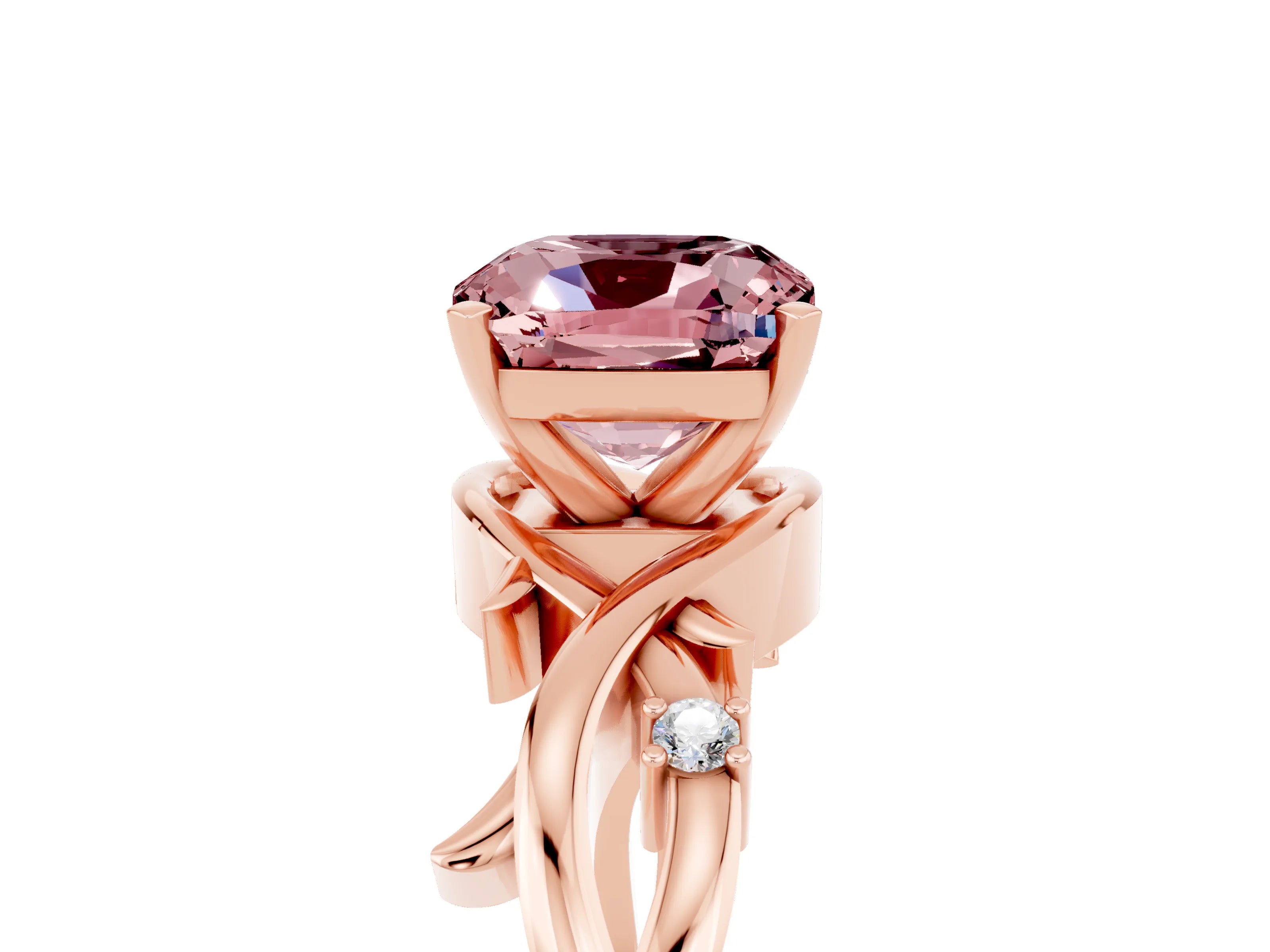 Rose gold Cushion Cut Morganite Solitaire Ring with Twisted Band and Prong Setting_5
