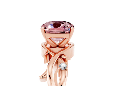 Rose gold Cushion Cut Morganite Solitaire Ring with Twisted Band and Prong Setting_5