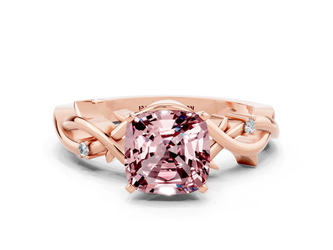 Rose gold Cushion Cut Morganite Solitaire Ring with Twisted Band and Prong Setting