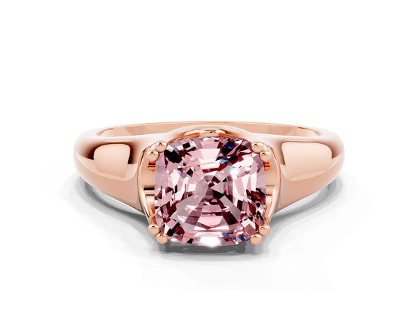 Rose gold Cushion Cut Morganite Solitaire Ring with Wide Band and Prong Setting