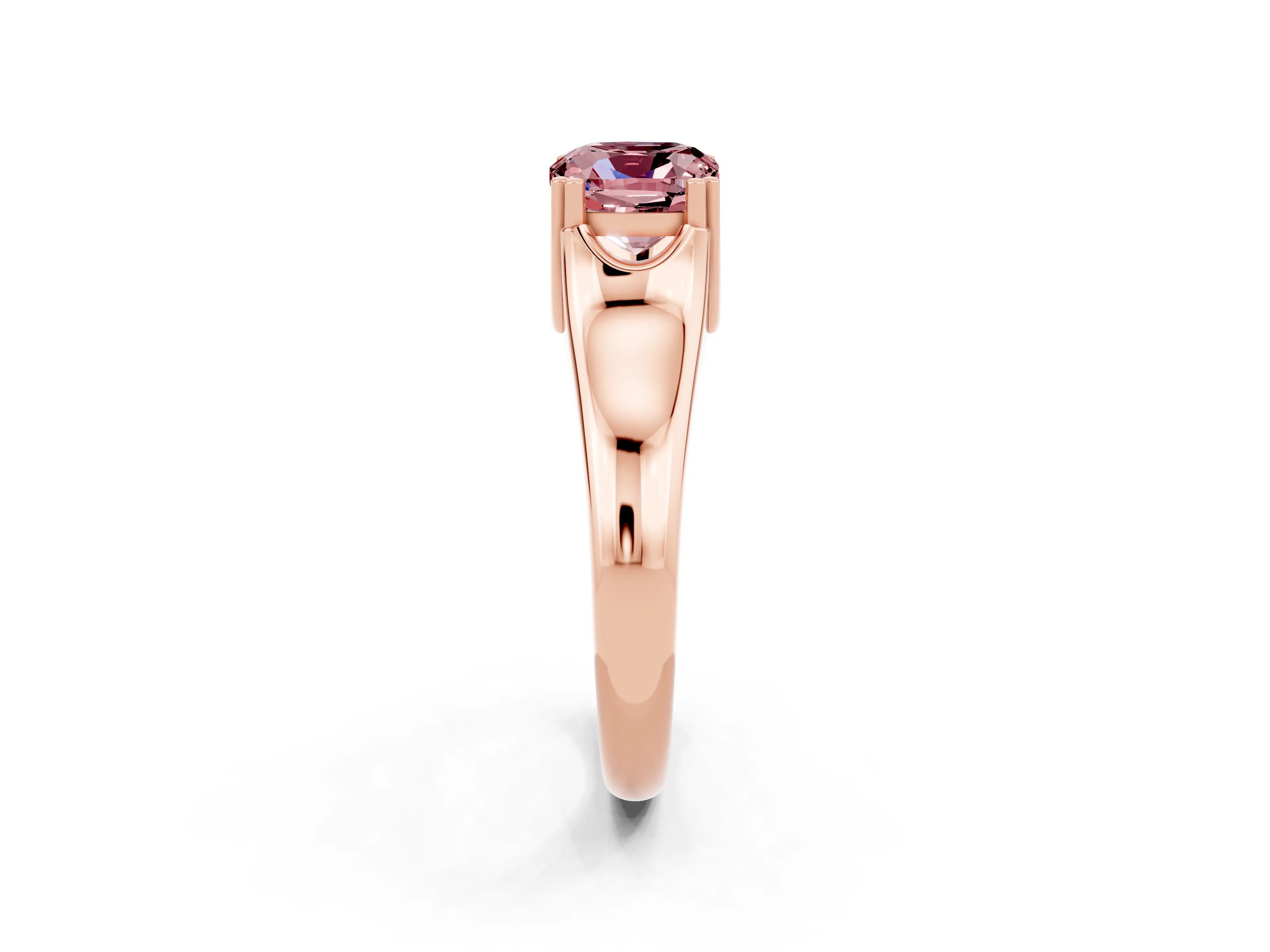 Rose gold Cushion Cut Morganite Solitaire Ring with Wide Band and Prong Setting_2