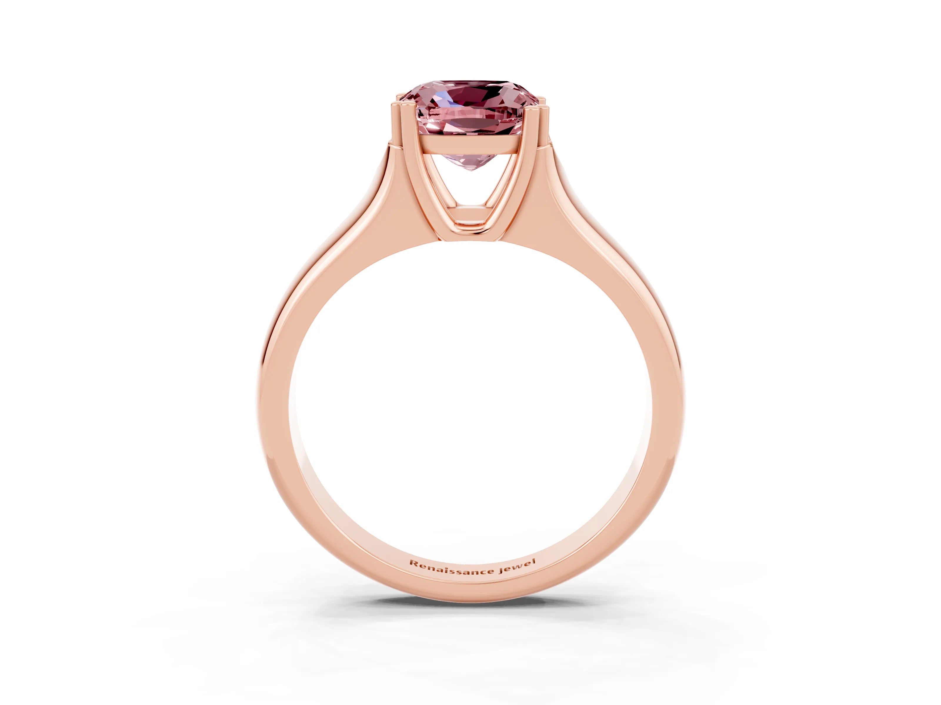 Rose gold Cushion Cut Morganite Solitaire Ring with Wide Band and Prong Setting_3