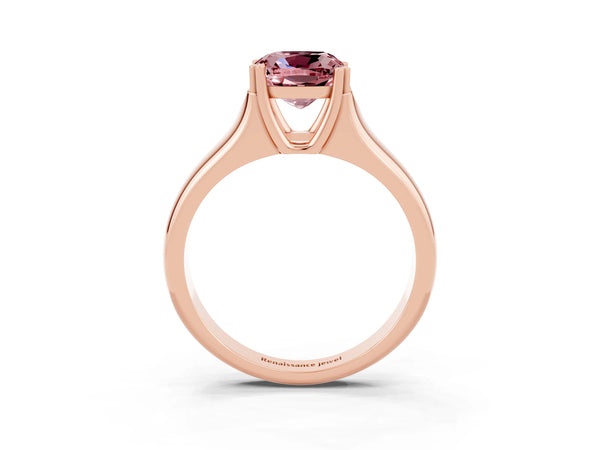 Rose gold Cushion Cut Morganite Solitaire Ring with Wide Band and Prong Setting