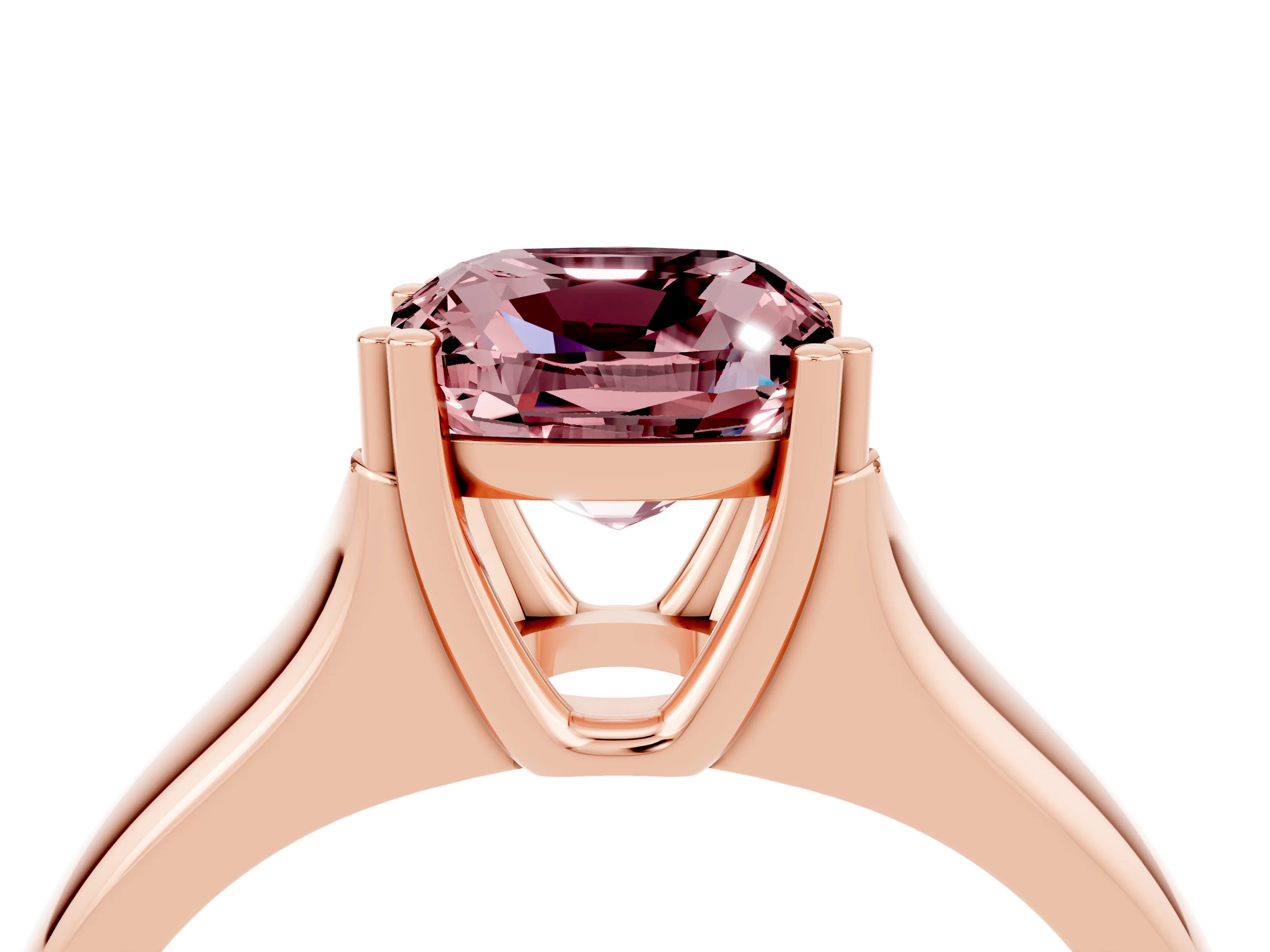 Rose gold Cushion Cut Morganite Solitaire Ring with Wide Band and Prong Setting_4