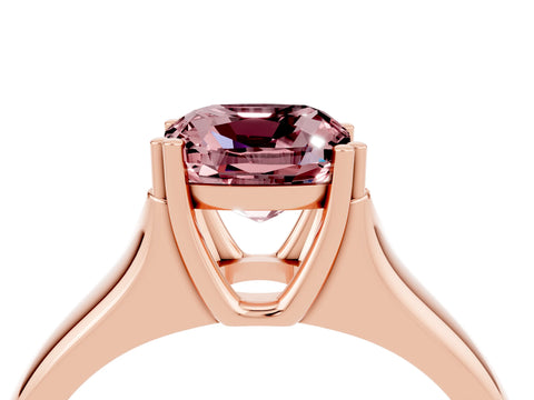 Rose gold Cushion Cut Morganite Solitaire Ring with Wide Band and Prong Setting_4