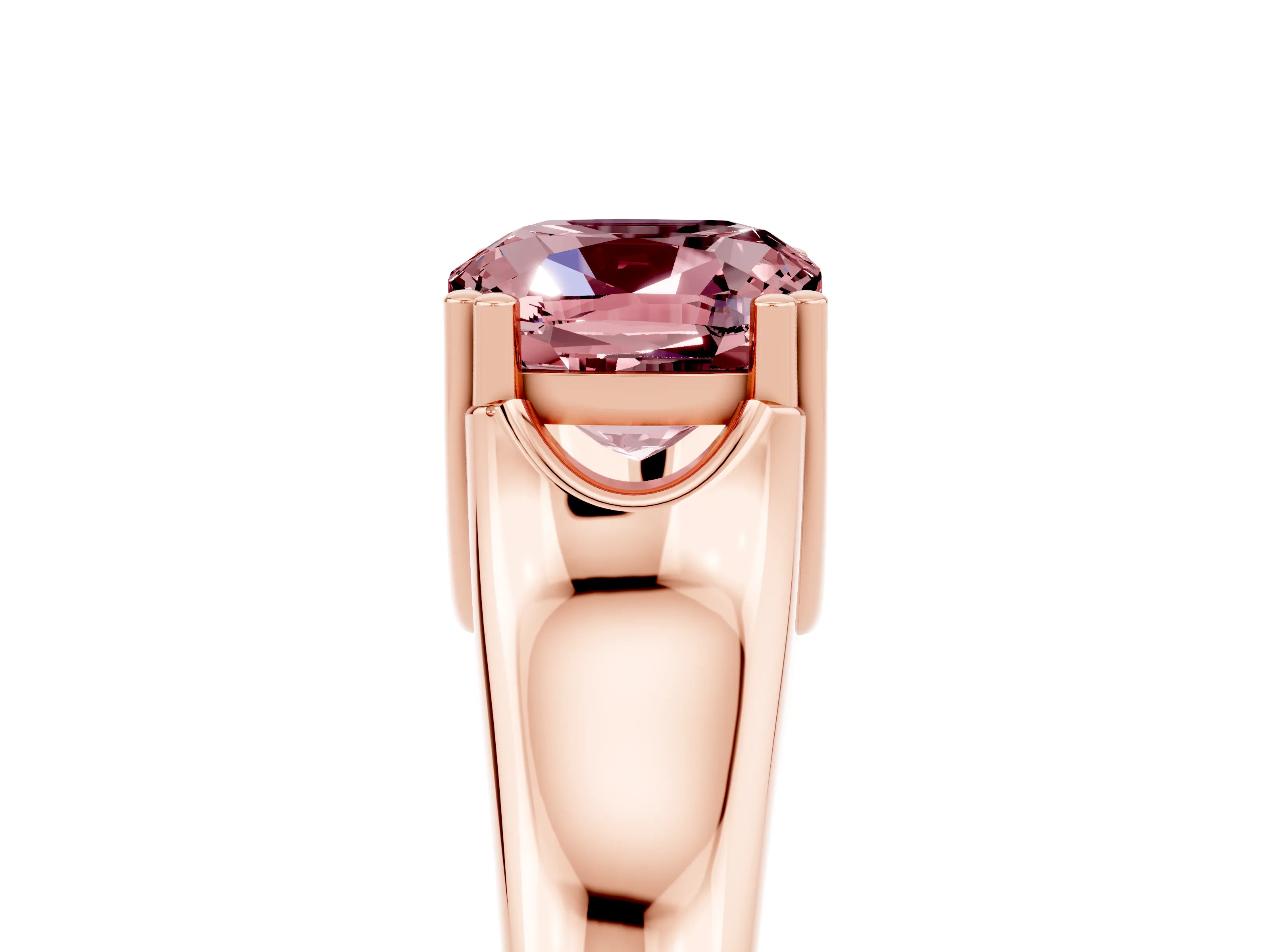 Rose gold Cushion Cut Morganite Solitaire Ring with Wide Band and Prong Setting_5