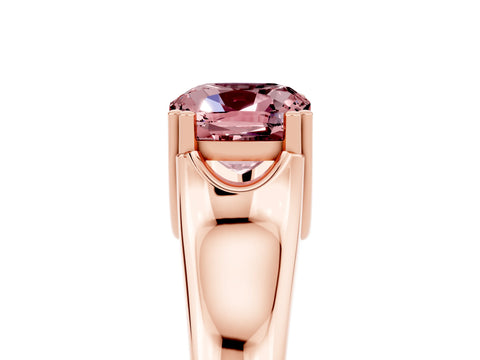 Rose gold Cushion Cut Morganite Solitaire Ring with Wide Band and Prong Setting_5