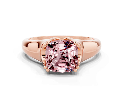 Rose gold Cushion Cut Morganite Solitaire Ring with Wide Band and Prong Setting