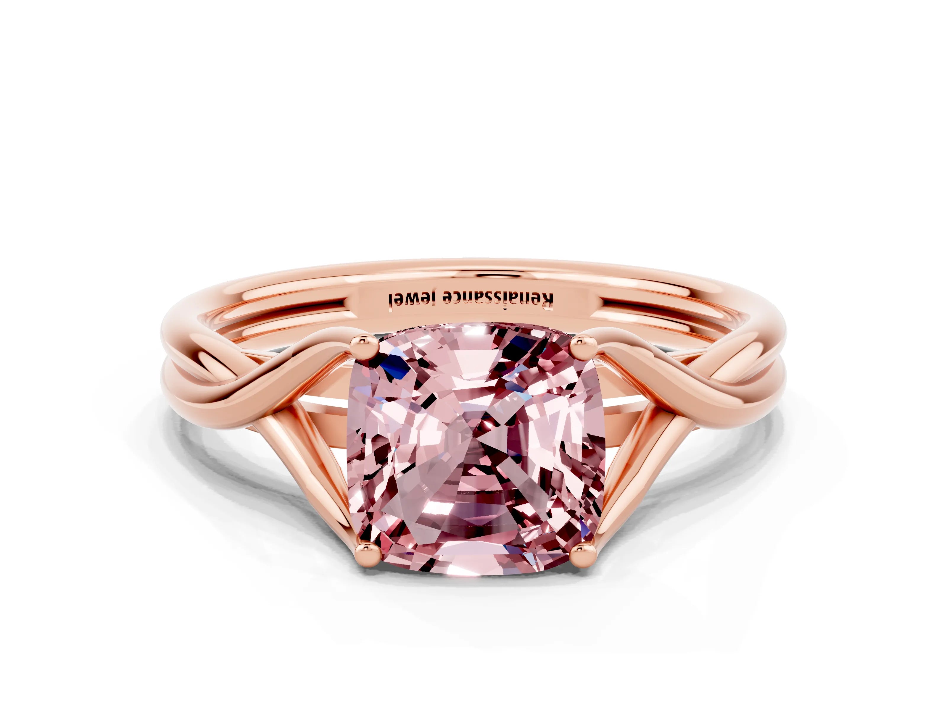 Rose gold Cushion Cut Morganite Solitaire Twist Band Prong Setting Ring_24