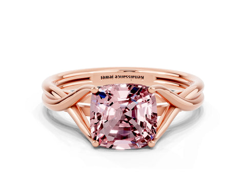 Rose gold Cushion Cut Morganite Solitaire Twist Band Prong Setting Ring_24