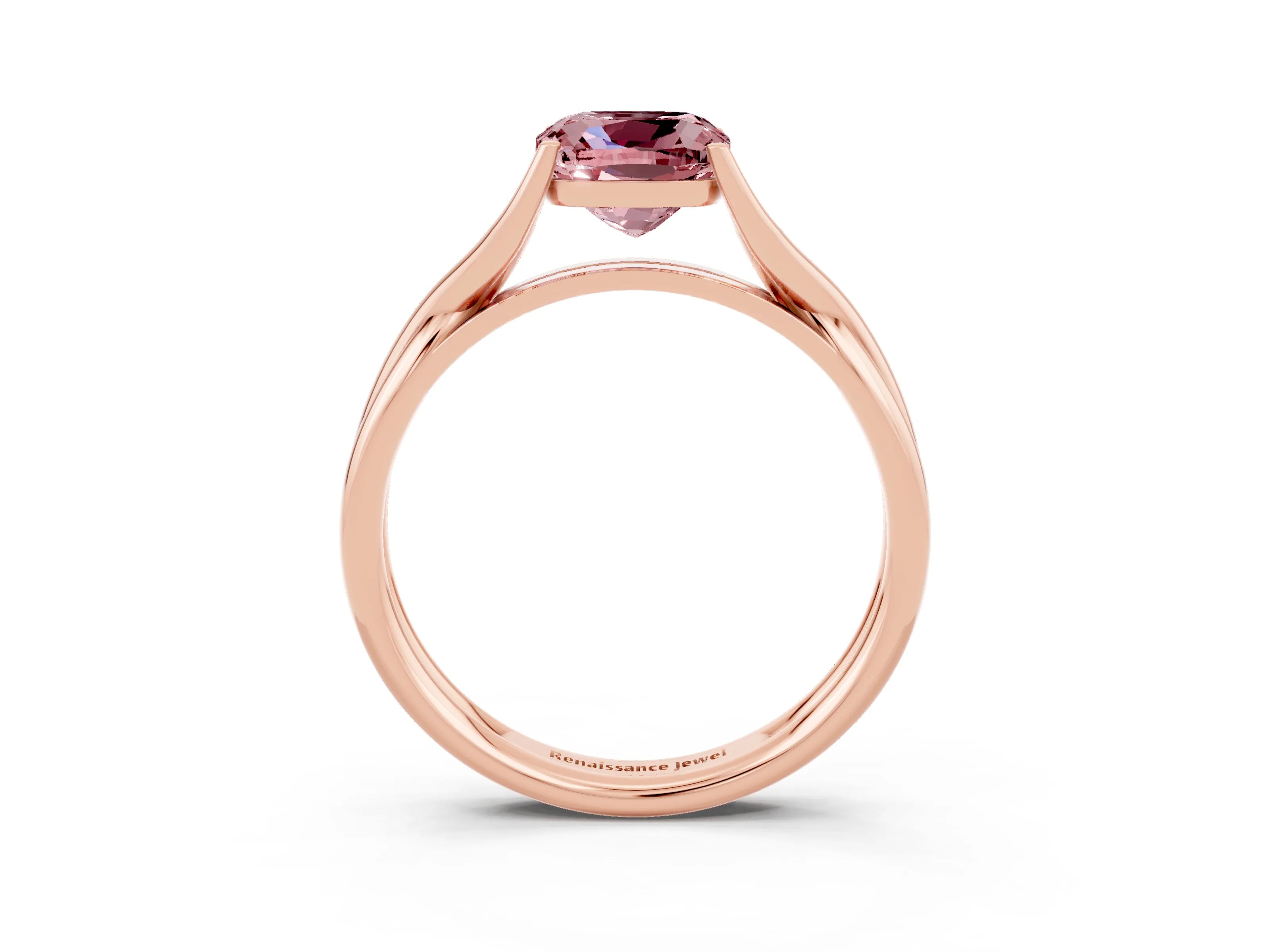 Rose gold Cushion Cut Morganite Solitaire Twist Band Prong Setting Ring_27