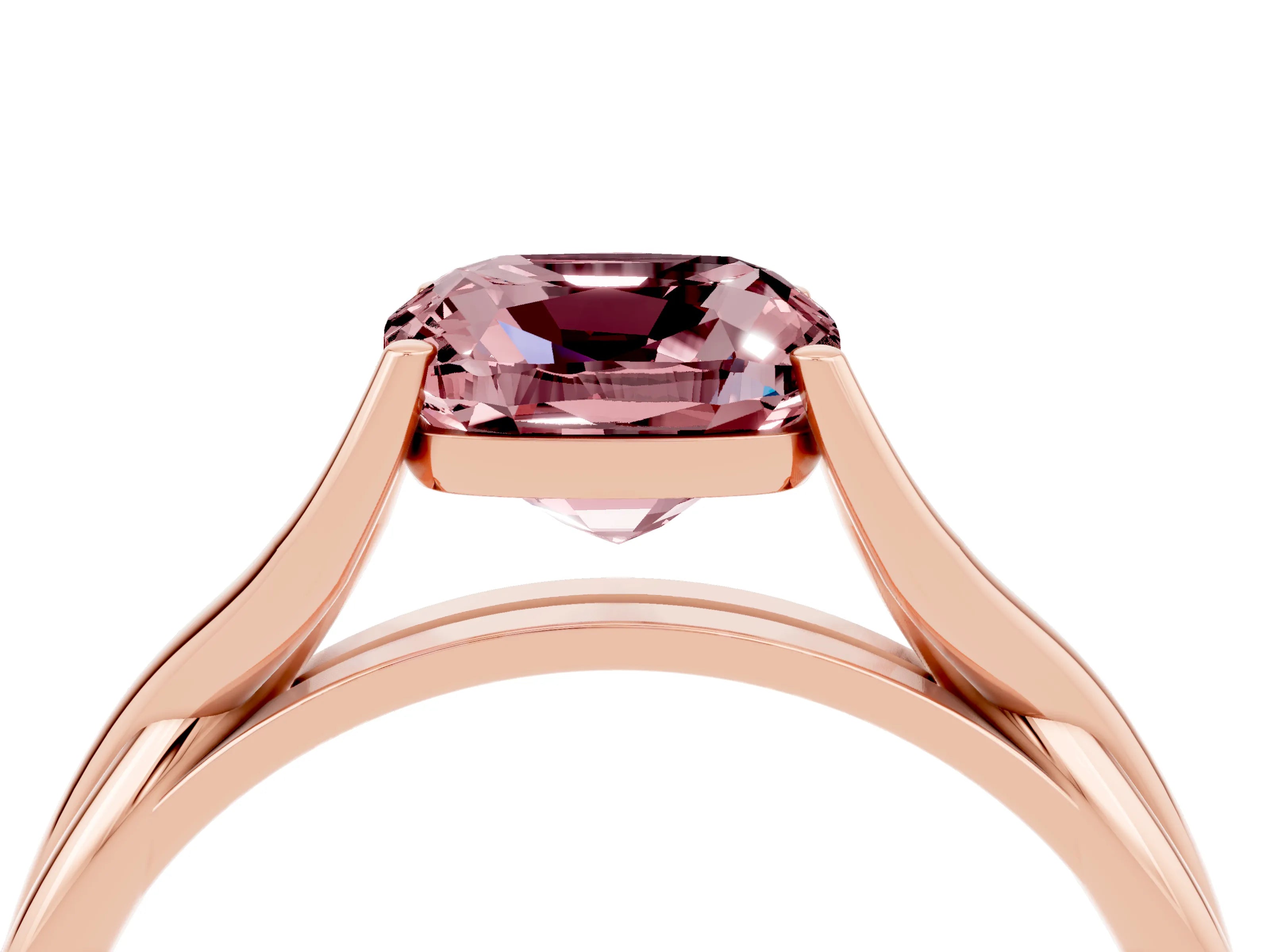 Rose gold Cushion Cut Morganite Solitaire Twist Band Prong Setting Ring_28
