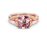 Rose gold Cushion Cut Morganite Solitaire Twist Band Prong Setting Ring_36