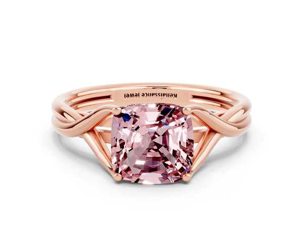 Rose gold Cushion Cut Morganite Solitaire Twist Band Prong Setting Ring