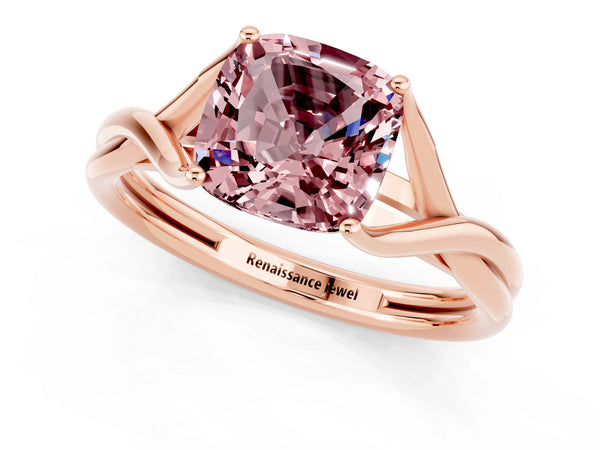 Rose gold Cushion Cut Morganite Solitaire Twist Band Prong Setting Ring