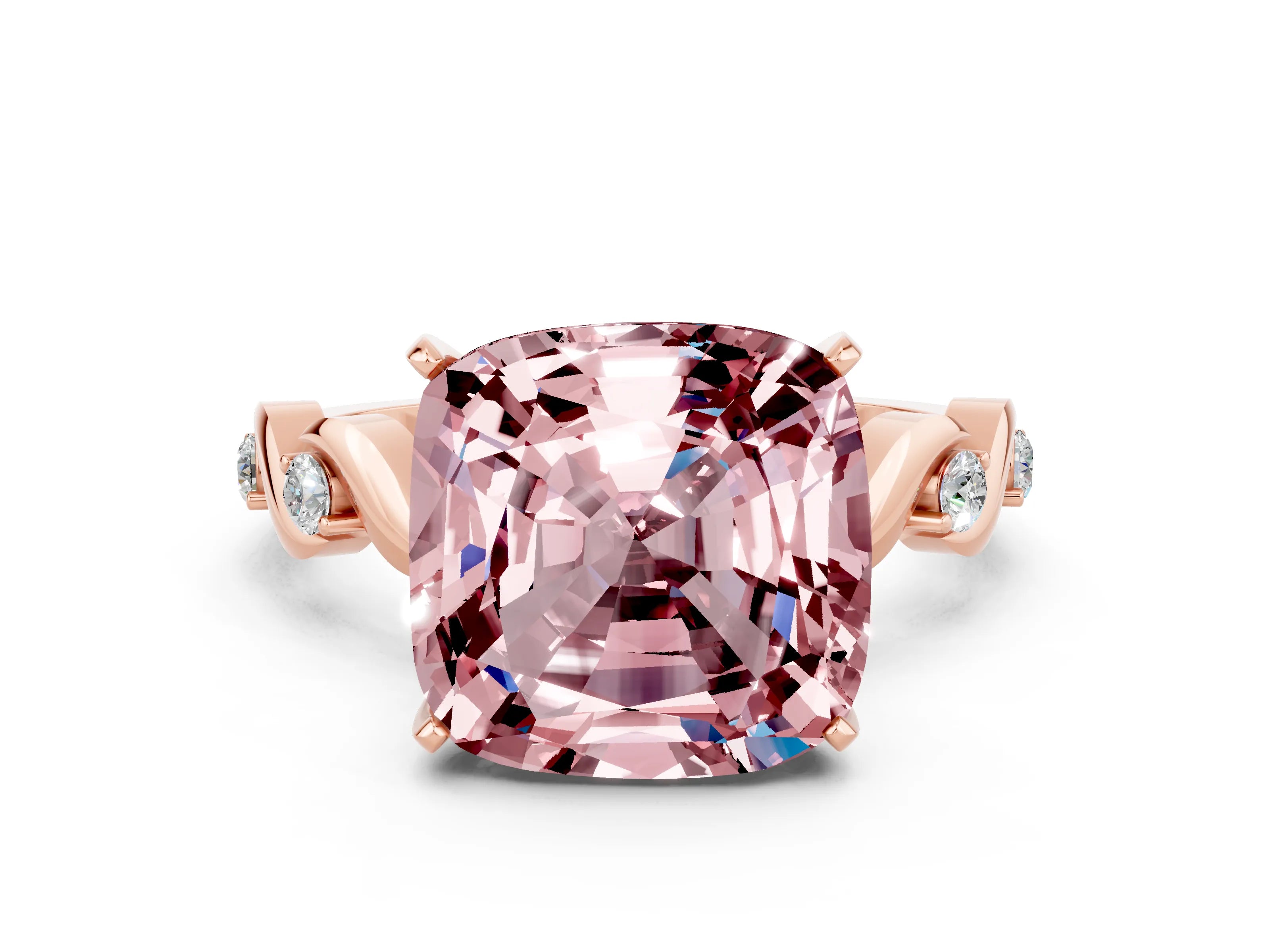 Rose gold Cushion Cut Morganite Solitaire Twisted Band with Round  Accents and Prong Setting_12