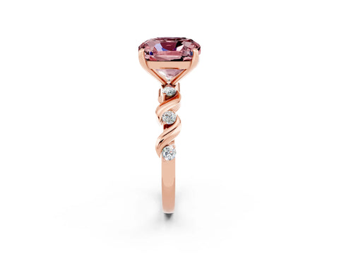 Rose gold Cushion Cut Morganite Solitaire Twisted Band with Round  Accents and Prong Setting_14