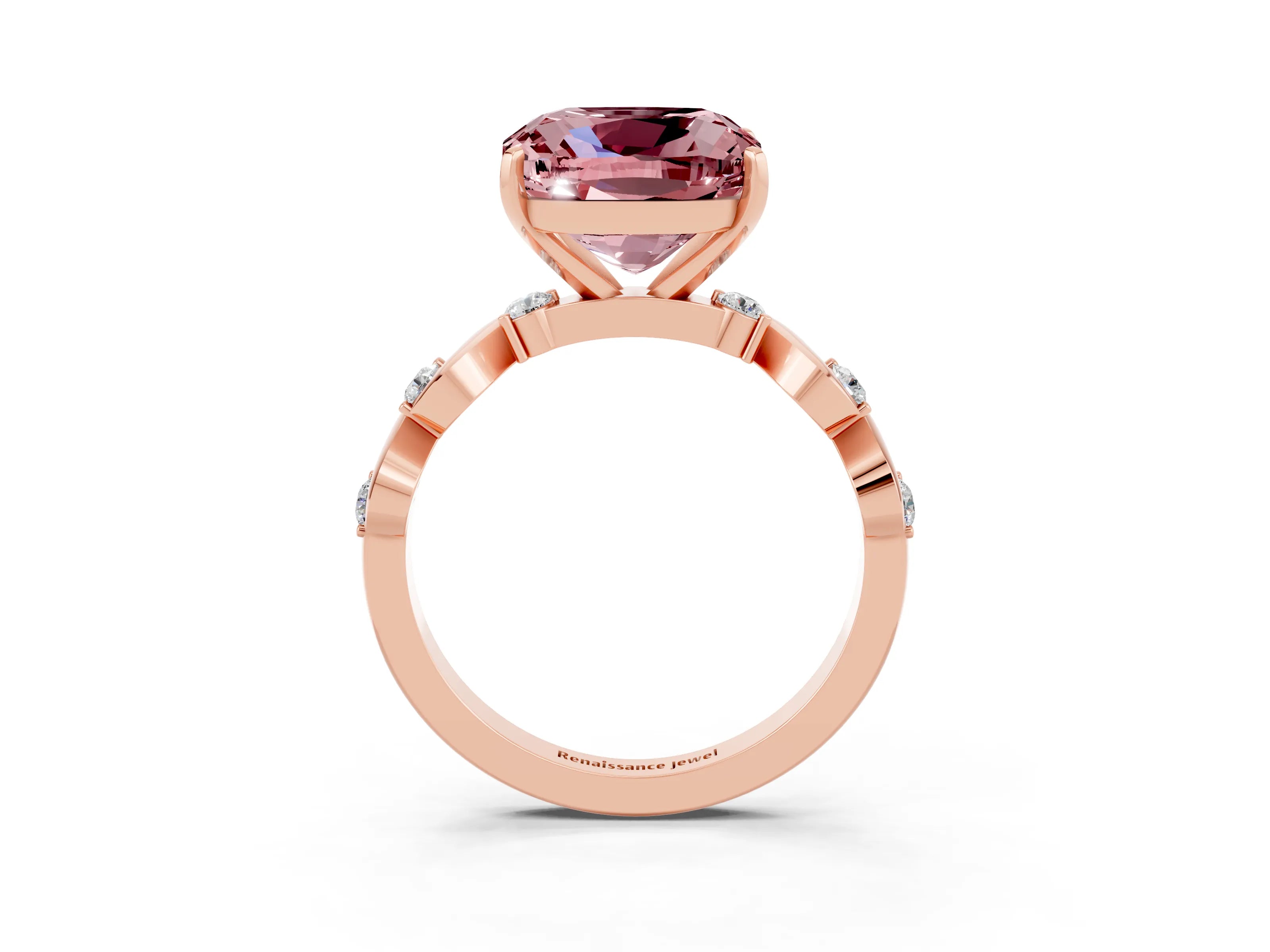 Rose gold Cushion Cut Morganite Solitaire Twisted Band with Round  Accents and Prong Setting_15