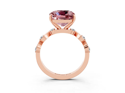 Rose gold Cushion Cut Morganite Solitaire Twisted Band with Round  Accents and Prong Setting_15