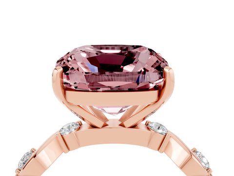 Rose gold Cushion Cut Morganite Solitaire Twisted Band with Round  Accents and Prong Setting_16