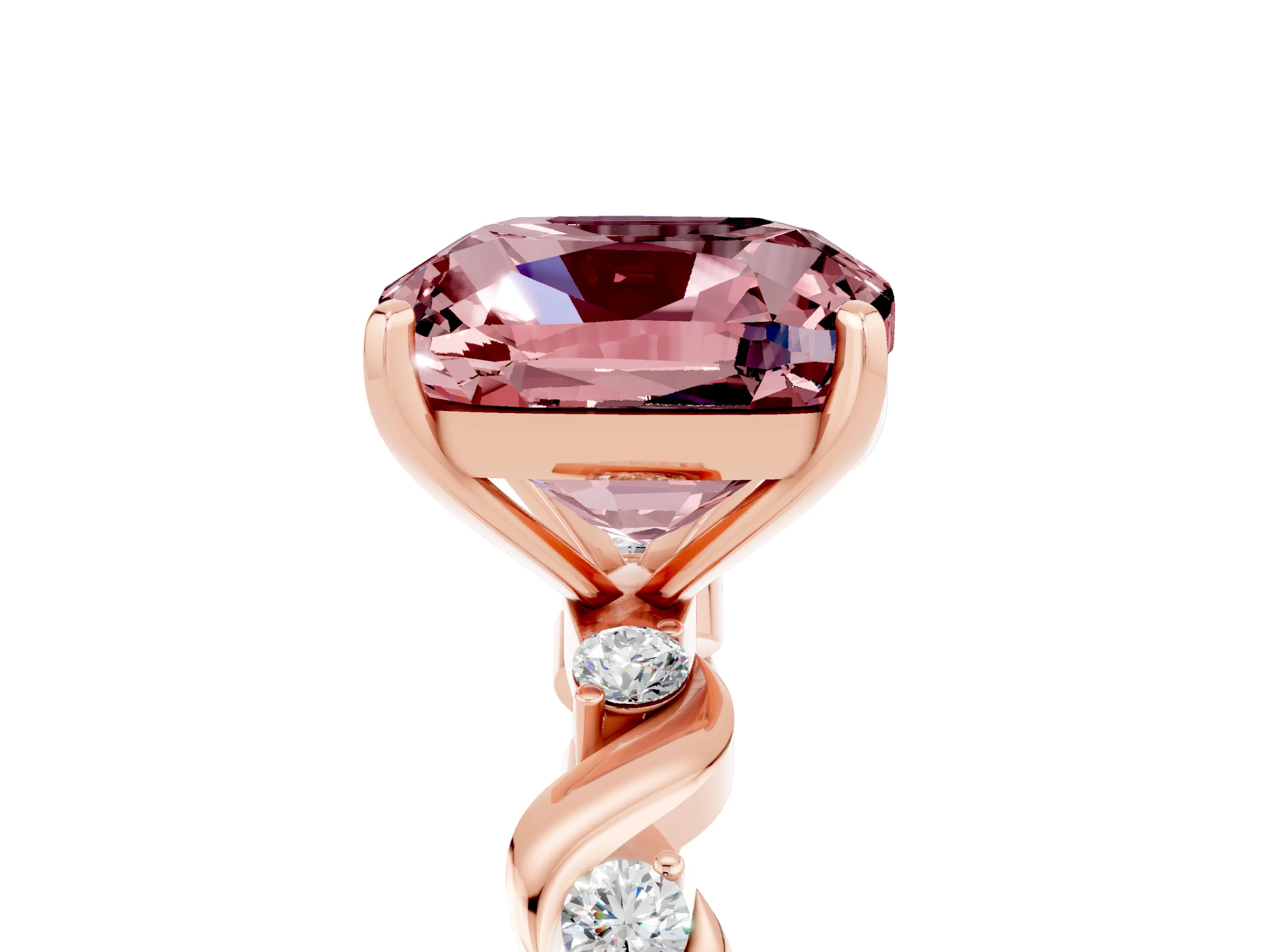 Rose gold Cushion Cut Morganite Solitaire Twisted Band with Round  Accents and Prong Setting_17