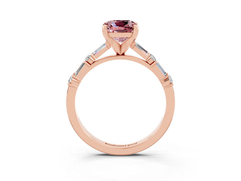 Rose gold Cushion Cut Morganite Solitaire with Side Baguettes and Channel Set Band_3