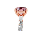 Rose gold Cushion Cut Morganite Solitaire with Side Baguettes and Channel Set Band_5