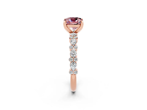 Rose gold Cushion Cut Morganite Solitaire with Side Stones, Pave Band, Four-Prong Setting_38
