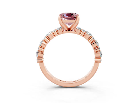 Rose gold Cushion Cut Morganite Solitaire with Side Stones, Pave Band, Four-Prong Setting_39
