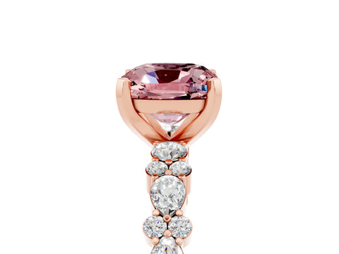 Rose gold Cushion Cut Morganite Solitaire with Side Stones, Pave Band, Four-Prong Setting_41