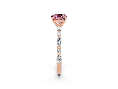 Rose gold Cushion Cut Morganite Solitaire with Side Stones on a Pavé Band and Four-Prong Setting_2
