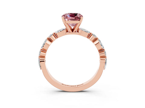 Rose gold Cushion Cut Morganite Solitaire with Side Stones on a Pavé Band and Four-Prong Setting_3