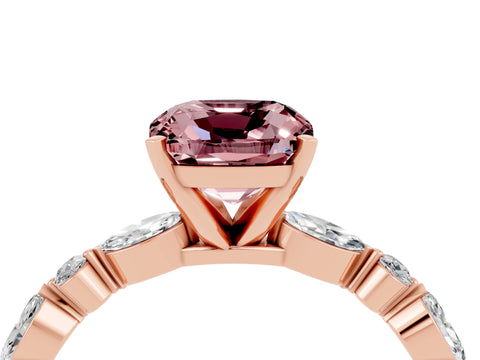 Rose gold Cushion Cut Morganite Solitaire with Side Stones on a Pavé Band and Four-Prong Setting_4