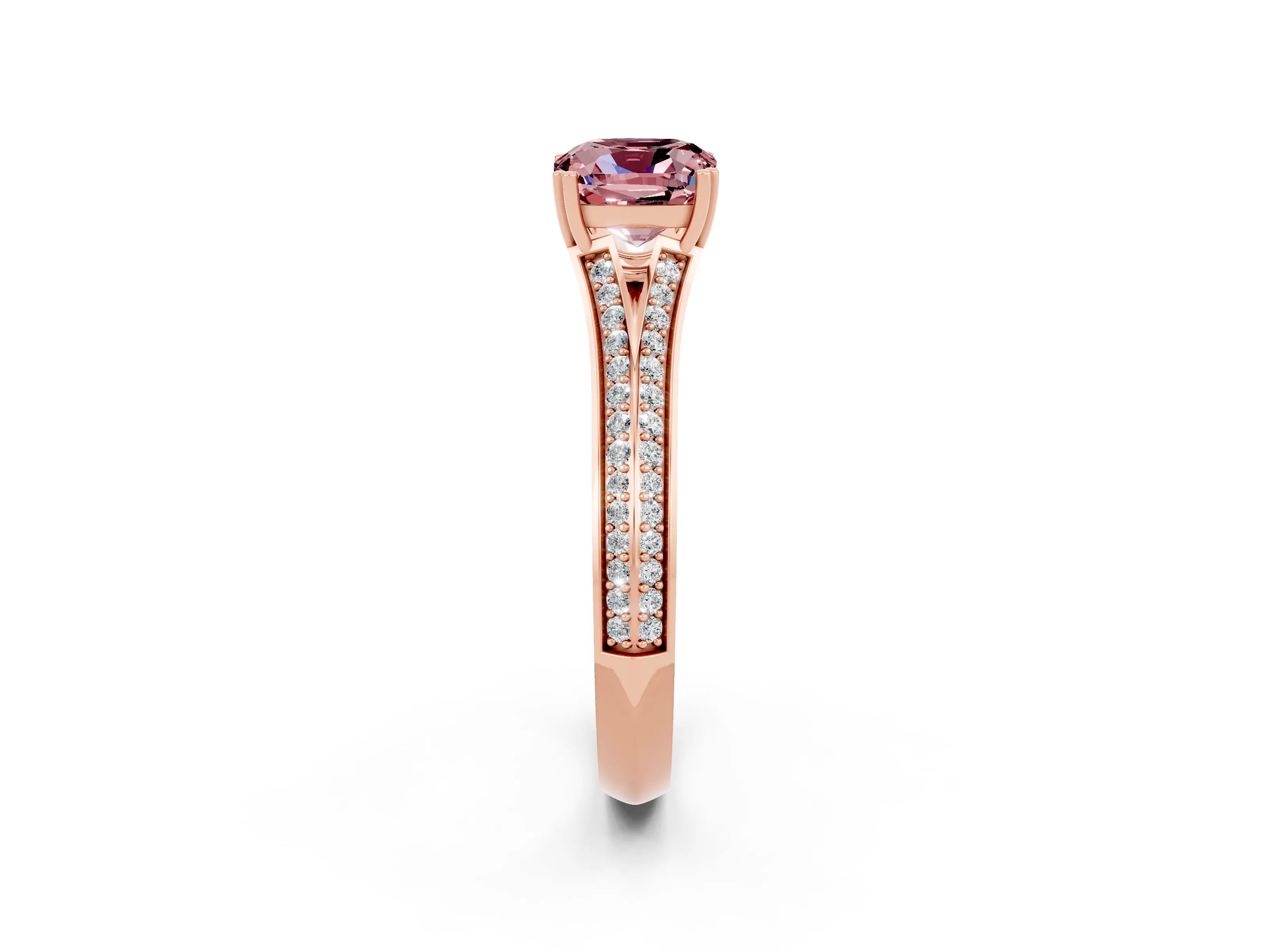 Rose gold Cushion Cut Morganite Split Shank Engagement Ring with Pavé Band_2
