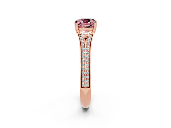 Rose gold Cushion Cut Morganite Split Shank Engagement Ring with Pavé Band