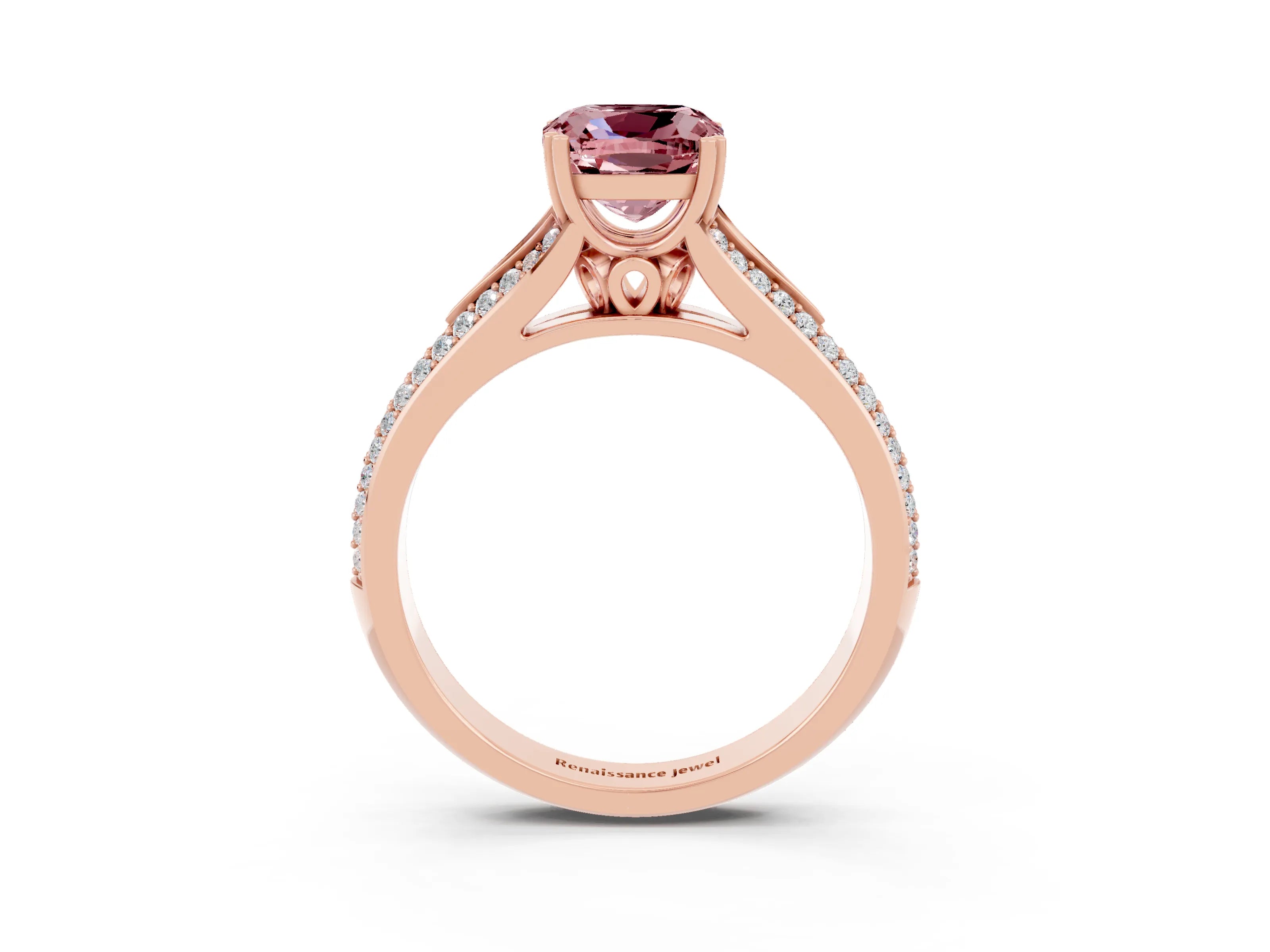 Rose gold Cushion Cut Morganite Split Shank Engagement Ring with Pavé Band_3