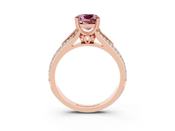 Rose gold Cushion Cut Morganite Split Shank Engagement Ring with Pavé Band