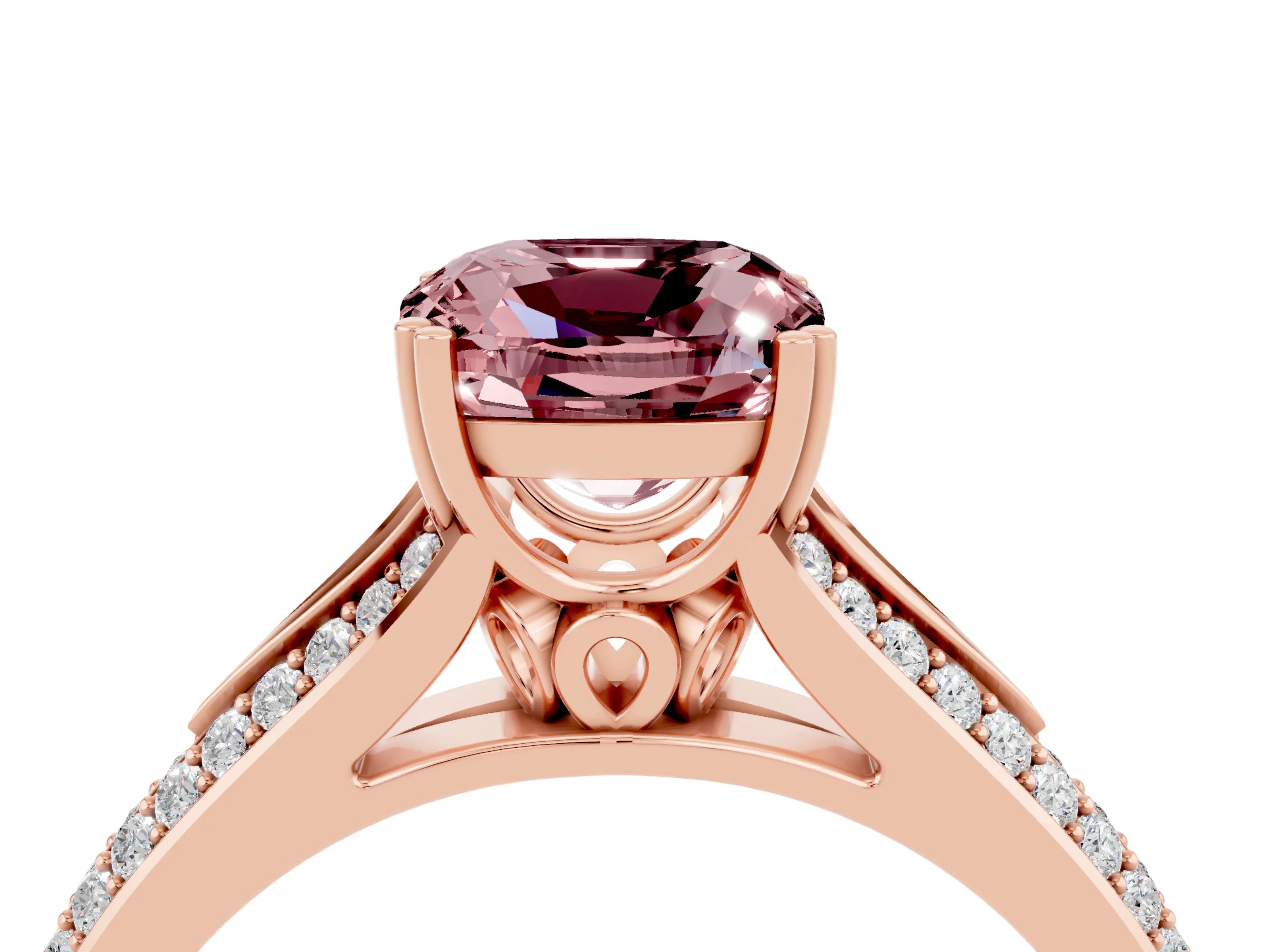 Rose gold Cushion Cut Morganite Split Shank Engagement Ring with Pavé Band_4