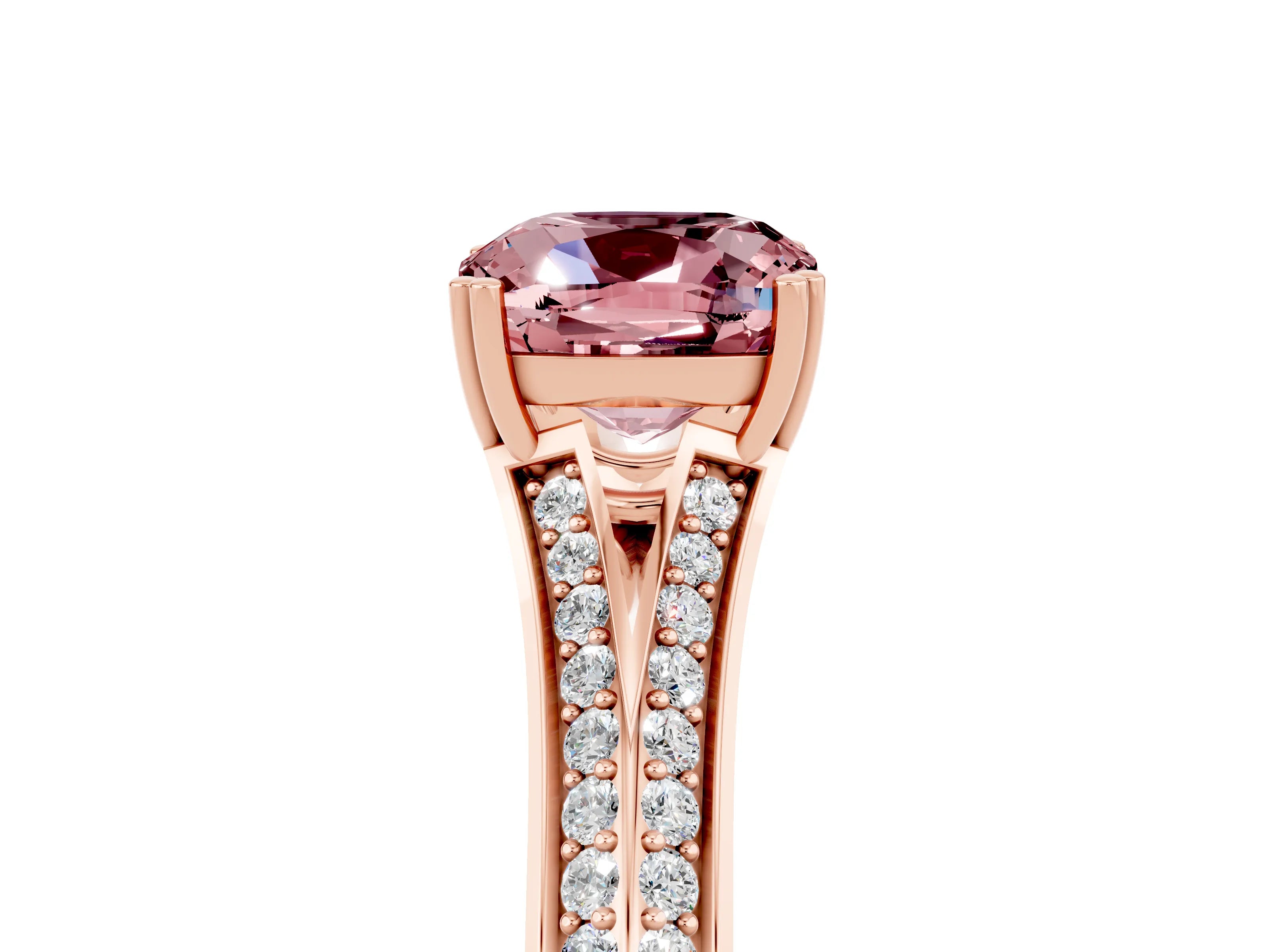 Rose gold Cushion Cut Morganite Split Shank Engagement Ring with Pavé Band_5