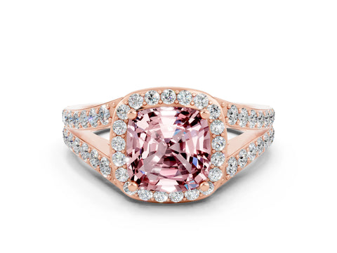 Rose gold Cushion Cut Morganite Split Shank Halo Ring with Four-Prong Setting_12