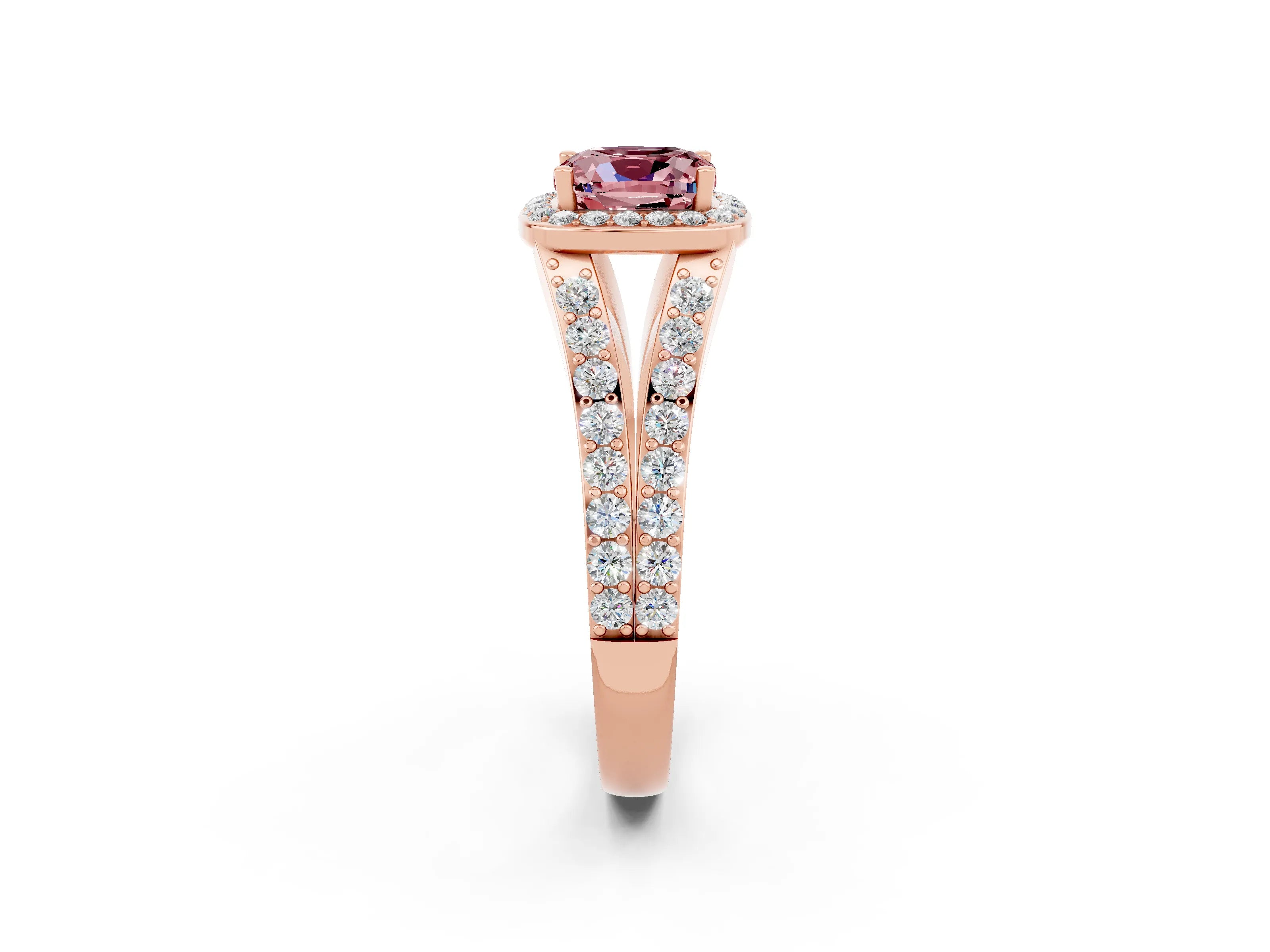 Rose gold Cushion Cut Morganite Split Shank Halo Ring with Four-Prong Setting_14